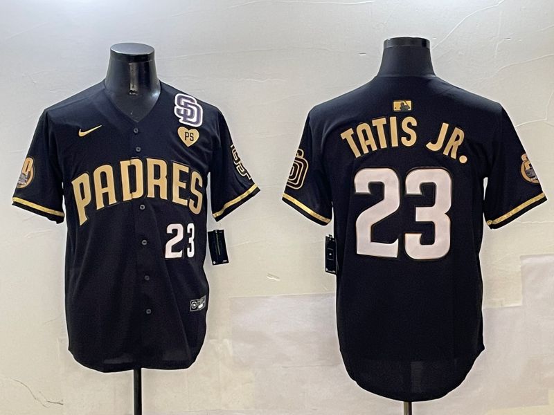 Men San Diego Padres #23 Tatis Jr Black Gold Fashion 2025 Nike MLB Jersey style 7